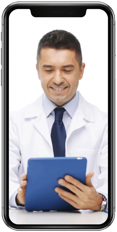 doctor using a tablet on a phone screen
